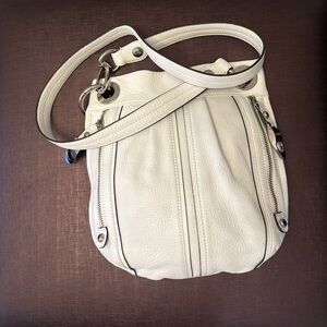 B Makowsky White Leather Crossbody Hobo Bag Silver Hardware
